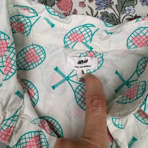 Aerie poplin pj to party Tennis Racket + Hearts button up shirt XL - Picture 4 of 10